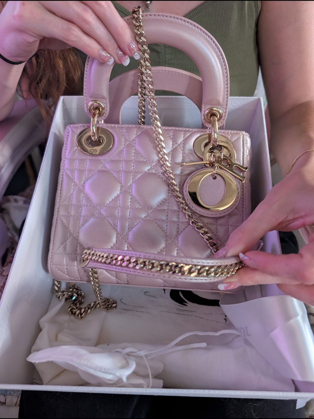Dior Designer Quilted Top-Handle Shoulder Bag - Blush Pink